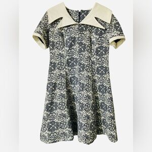 Vintage 60’s Dagger Collar Navy Blue & White Flower Mini Mod Dress